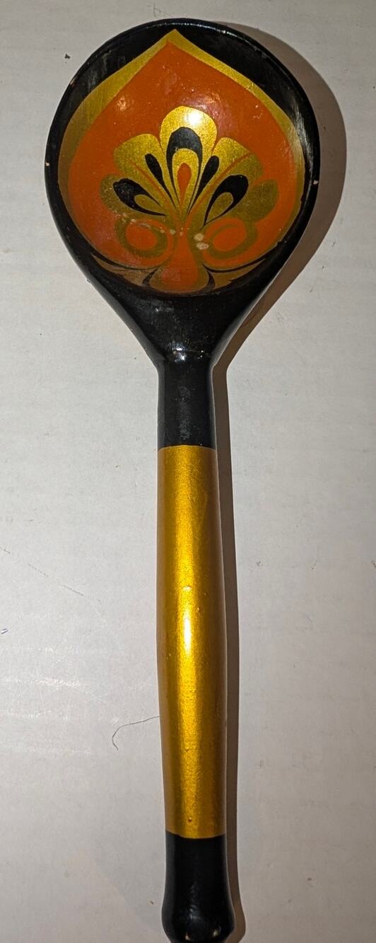 Vintage Russian Khokloma Wooden Hand Painted Lacquer Spoon Soviet USSR
